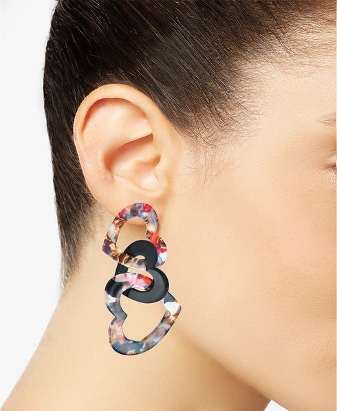 INC Hematite-Tone & Resin Valentine Heart Linear Drop Earrings